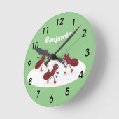 Happy red ants ijsschaatsen cartoon  ronde klok (Hoek)