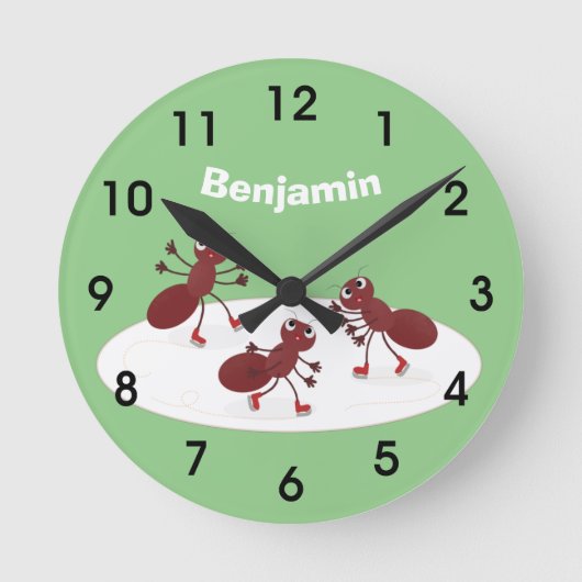 Happy red ants ijsschaatsen cartoon  ronde klok (Voorkant)
