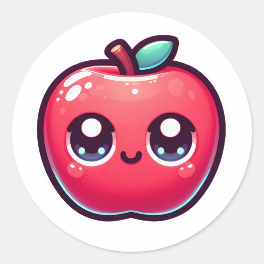 Happy Red Apple in Kawaii-stijl Ronde Sticker (Voorkant)