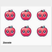 Happy Red Apple in Kawaii-stijl Ronde Sticker (Vel)