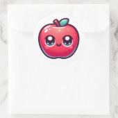 Happy Red Apple in Kawaii-stijl Ronde Sticker (Tas)