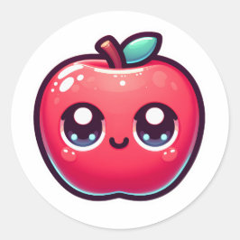 Happy Red Apple in Kawaii-stijl Ronde Sticker
