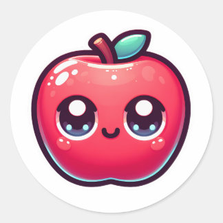 Happy Red Apple in Kawaii-stijl Ronde Sticker