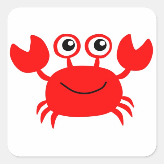 Happy Red Cartoon Crab Vierkante Sticker (Voorkant)