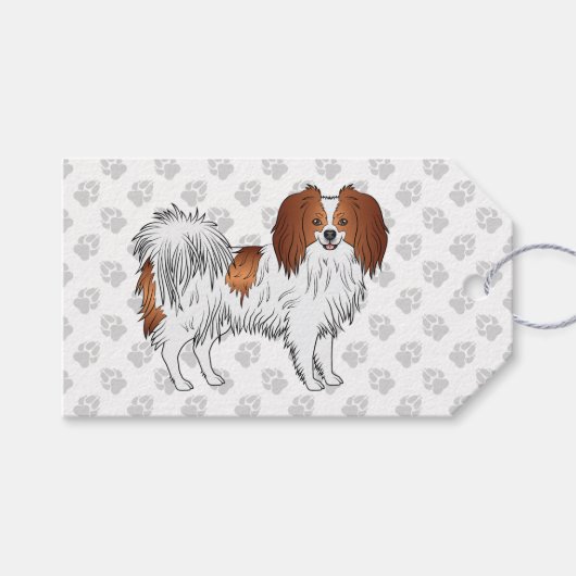 Happy Red en White Phalène Dog Illustration Cadeaulabel (Voorkant (Horizontaal))