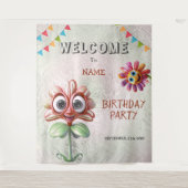 Happy Red Flowers Verjaardagsfeestje Achtergrond Wandkleed (Voorkant)