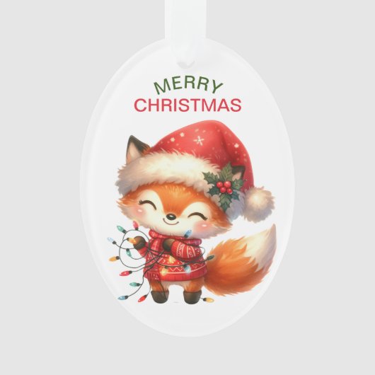 Happy Red Fox String Lights Kinder Kerst Ornament (voorkant)
