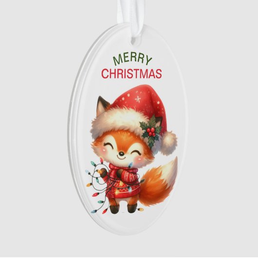 Happy Red Fox String Lights Kinder Kerst Ornament (voorkant)