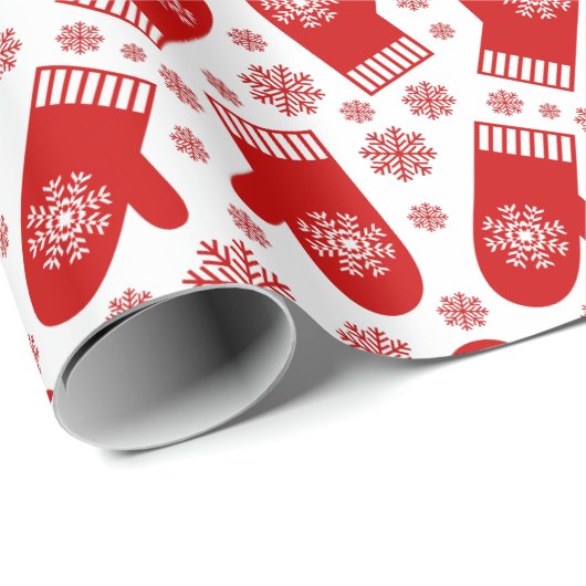 Happy Red Kerstmis Mittens Cadeaupapier (Rol Hoek)