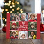 Happy Red - modern 8 fotocollage Feestdagenkaart<br><div class="desc">Gebruik 8 vierkante afbeeldingen om een uniek en trendy Merry-kerstmemento te maken. Als u om het even wat rond moet bewegen,  klik op de aanpassingsknoop om veranderingen aan te brengen.</div>