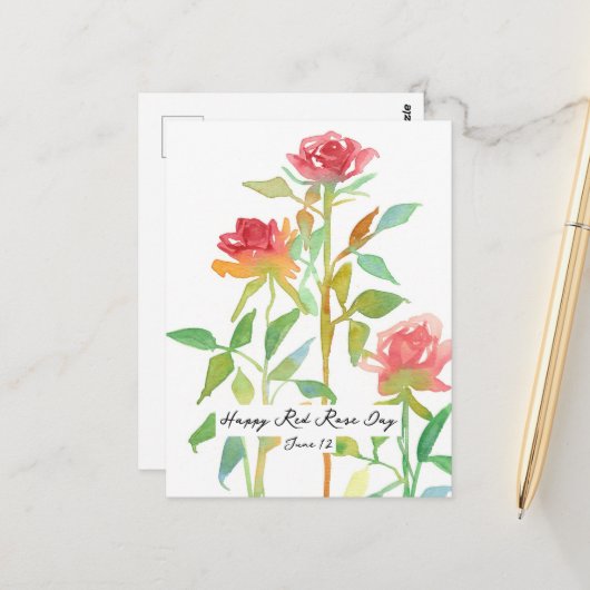 Happy Red Rose Day Juni 10 Nationale feestdag Briefkaart (Voorkant / Achterkant in situ)