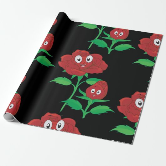 Happy Red Roses Cadeaupapier (Uitgerold)