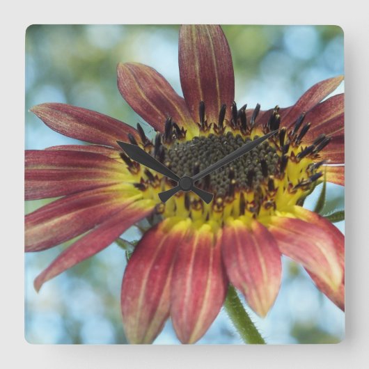 Happy Red Sunflower Wall klok (Voorkant)
