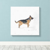 Happy redcued German Shepherd Dog in Snow Canvas (Insitu (Houten vloer))