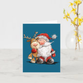 Happy Reindeer And Santa Christmas Illustration Pr Kaart (Gele Bloem)