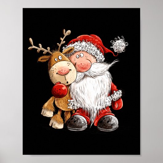 Happy Reindeer And Santa Christmas Illustration Pr Poster (Voorkant)