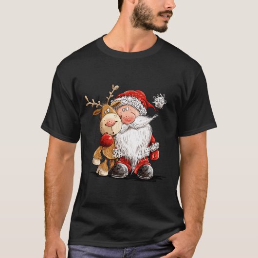 Happy Reindeer And Santa Christmas Illustration Pr T-shirt (Voorkant)