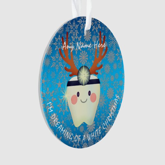 Happy Reindeer Antlers Tooth White Kerstmis  Ornament (voorkant)