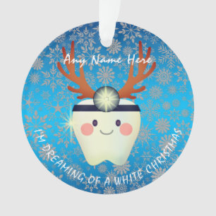 Happy Reindeer Antlers Tooth White Kerstmis  Ornament