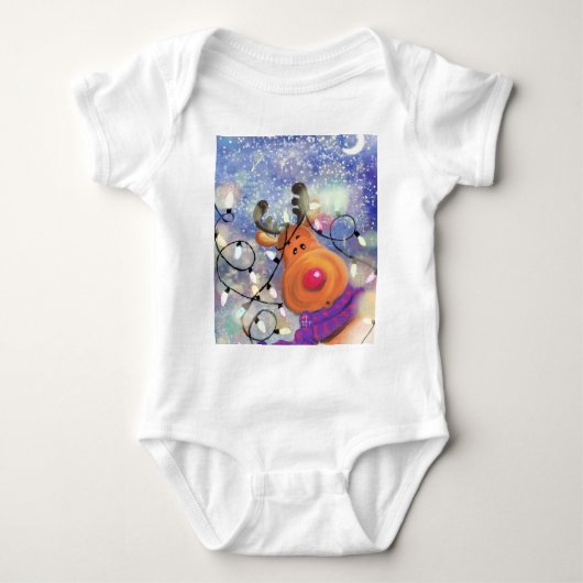 Happy Reindeer Christmas Baby Bodysuit (Voorkant)