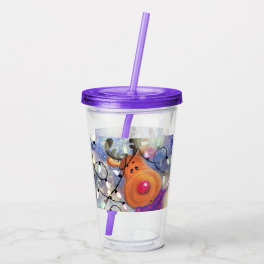 Happy Reindeer - Kerstmis Acryl Drinkbeker (Achterkant)