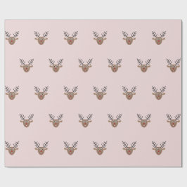 Happy Reindeer Pattern Blush Pink Christmas Cadeaupapier