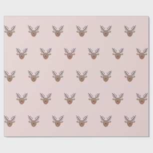 Happy Reindeer Pattern Blush Pink Christmas Cadeaupapier