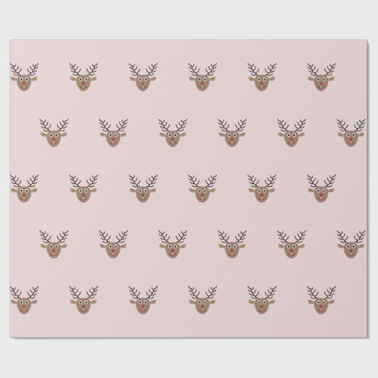 Happy Reindeer Pattern Blush Pink Christmas Cadeaupapier (Vlak)
