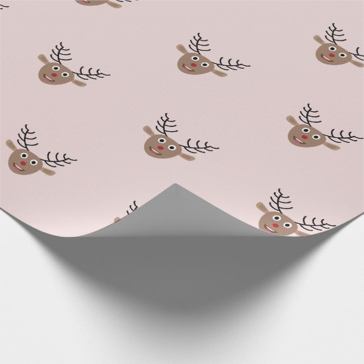 Happy Reindeer Pattern Blush Pink Christmas Cadeaupapier (Hoek)