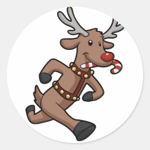 Happy Reindeer start cartoon   Achterkleur kiezen Ronde Sticker