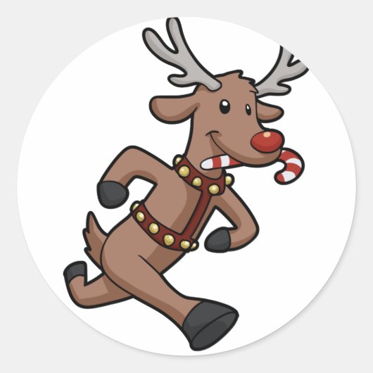 Happy Reindeer start cartoon | Achterkleur kiezen Ronde Sticker (Voorkant)