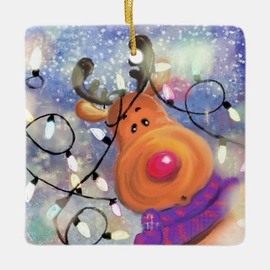 Happy Reindeer - Vrolijk kerstfeest Keramisch Ornament (Voorkant)