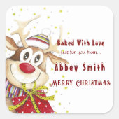 Happy Rendier Kerstkoekjes Snoep & Traktaties Vierkante Sticker (Voorkant)