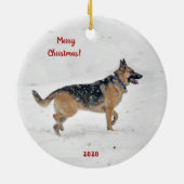 Happy Rescue German Shepherd Dog in Winter Snow Keramisch Ornament (Achterkant)