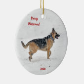 Happy Rescue German Shepherd Dog in Winter Snow Keramisch Ornament (Rechts)
