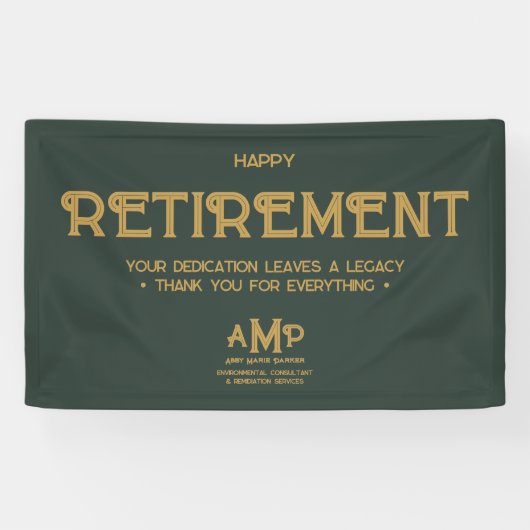 Happy Retirement 3 Letter Gold Monogram op Groen Spandoek (Horizontaal)