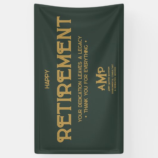 Happy Retirement 3 Letter Gold Monogram op Groen Spandoek (Verticaal)