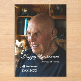 Happy retirement add name photo years of service r acryl uitnodigingen