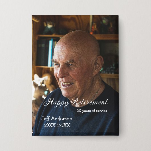 Happy retirement add name photo years of service r button (Voorkant)