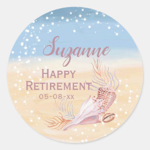 Happy Retirement Beach Coastal Ronde Sticker