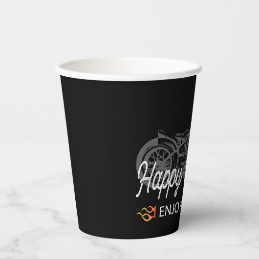 Happy Retirement Biker met motorfiets en flames Papieren Bekers (Voorkant)