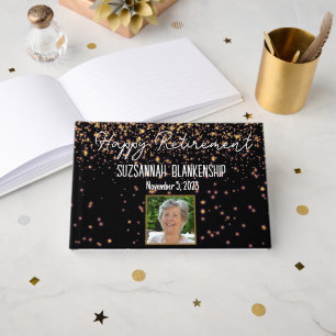 Happy Retirement Black en Gold Custom Photo Gastenboek