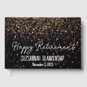 Happy Retirement Black Faux Gold Glitter Aangepast Gastenboek (Voorkant)