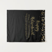 Happy Retirement Black Gold Confetti Streamers Wandkleed (Voorkant (horizontaal))