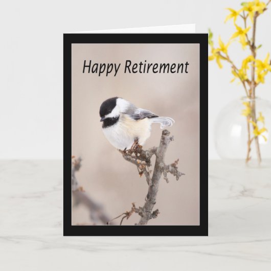 Happy Retirement Black Pet Chickadee Kaart (Gele Bloem)