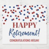 Happy Retirement Blauwe en Rode Confetti Sparkling Wijnetiket (Enkel label)