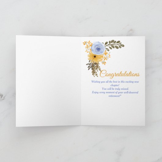 Happy Retirement Bloemen Geel en Blauw Bloemen Kaart (Binnen)
