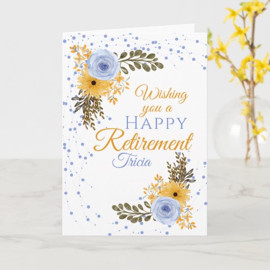Happy Retirement Bloemen Geel en Blauw Bloemen Kaart (Gele Bloem)