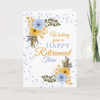 Happy Retirement Bloemen Geel en Blauw Bloemen Kaart
