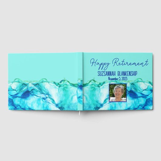 Happy Retirement Blue Green Waterverf Custom Gastenboek (Volledig)